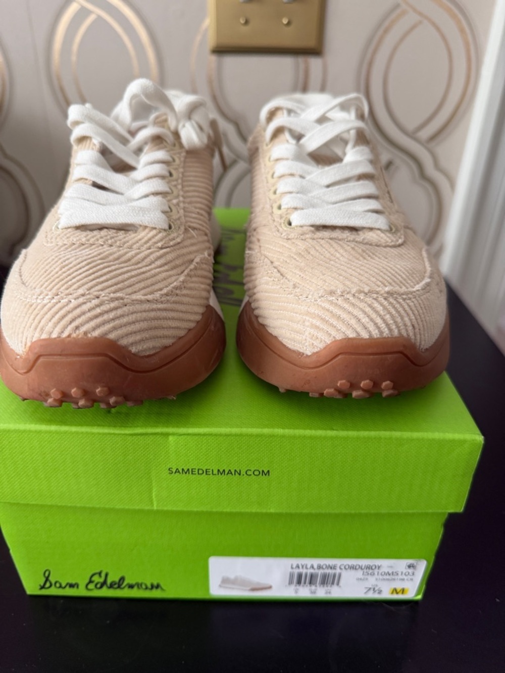 Sam Edelman Bone Corduroy Sneakers with Brown Sole